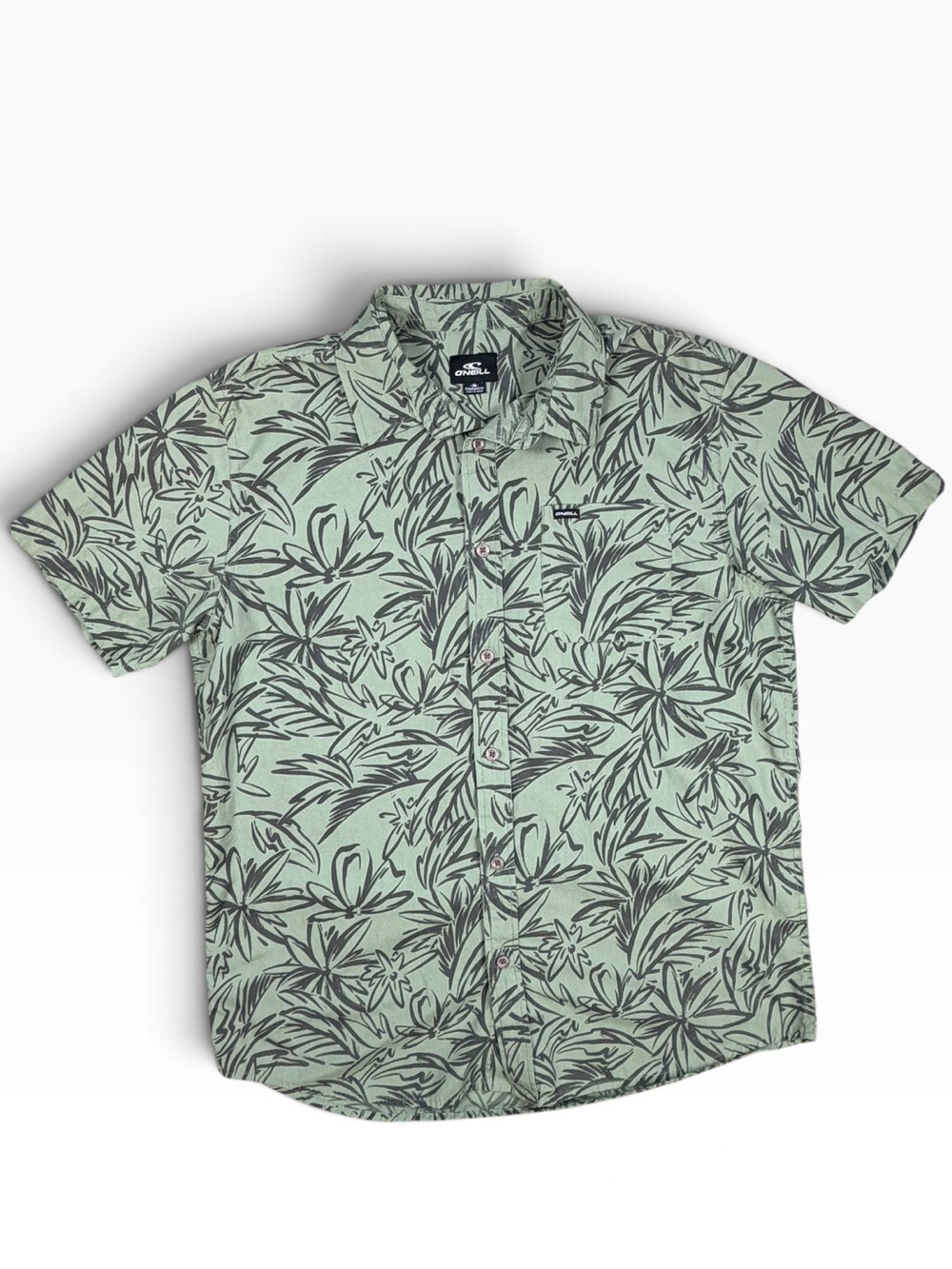 O’Neill Men’s Tropical Floral Short Sleeve Button Up Shirt Green Gray Size M